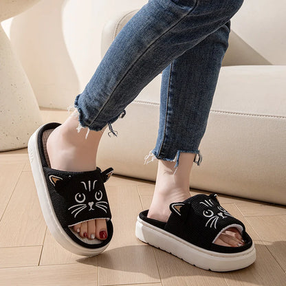 Claquettes plates en EVA pour femmes, motif chat de dessin animé, pour la maison, printemps-été, chaussures de créateur, sandales d'intérieur souples antidérapantes à bout ouvert pour filles