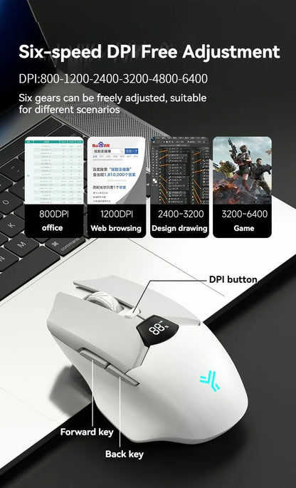 Ratón inalámbrico Bluetooth 2.4G con pantalla de visualización, batería de gran capacidad de 600mAh y botones de tono luminoso para gaming y oficina