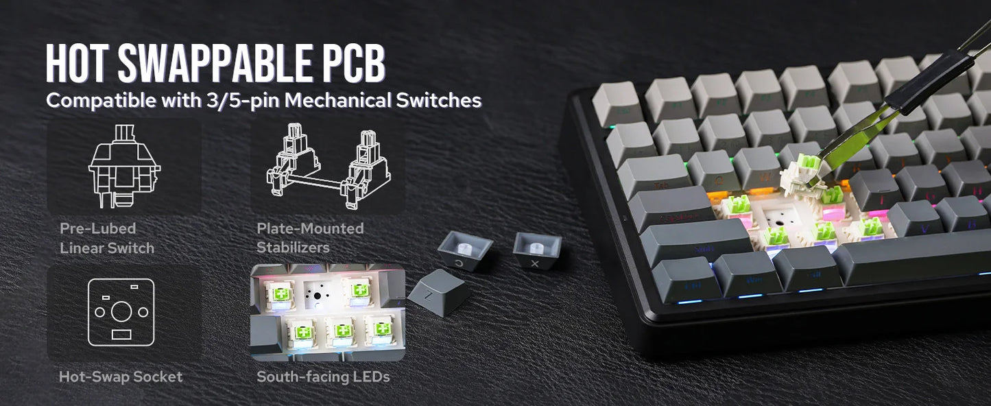 EPOMAKER X AULA F75 MAX kompakte mechanische Tastatur im 75-%-ANSI-Layout, kabelgebunden/Bluetooth/2.4GHz kabellos, mit TFT-Bildschirm und Drehregler