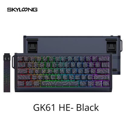 Teclado Magnético SKYLOONG GK61/GK68 HE com Caixa em Alumínio, 8000hz, RT0.01mm, Gatilho Rápido, Teclas PBT, Retroiluminação RGB, Teclado Gaming com Fio