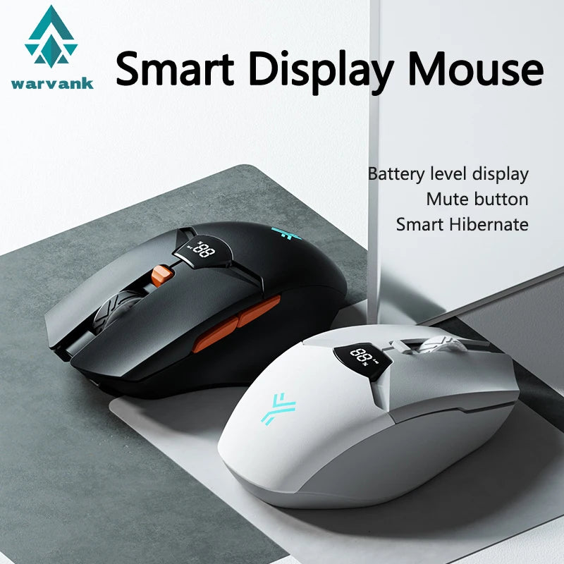 Rato Gaming Sem Fios Warvank SX01 com Ecrã Inteligente, Ajuste DPI de 6 Velocidades, Bateria Recarregável de 600mAh e Bluetooth Silencioso para Escritório