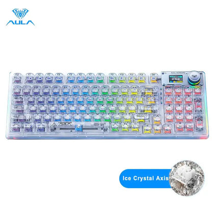 AULA F98PRO Wireless Mechanical Keyboard Transparent Keycaps RGB Backlit Custom 2.4G Hot Swappable Gaming Keyboard With Screen