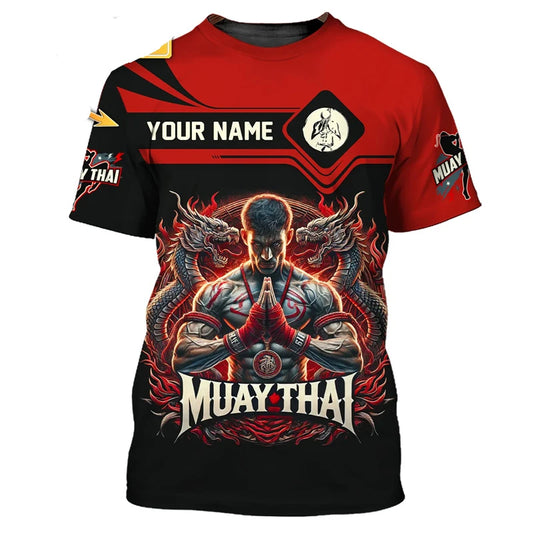 Šaunūs nauji Muay Thai grafiniai marškinėliai vyrams, 3D spauda, tigro ir drakono grafinis dizainas, individualizuojamas vardas, vasariniai sporto salės ir fitneso marškinėliai