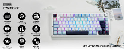EPOMAKER x AULA F75 ISO-DE kabellose mechanische Tastatur mit Tri-Mode-Konnektivität, deutschem QWERTZ-Layout und 4000 mAh Akku