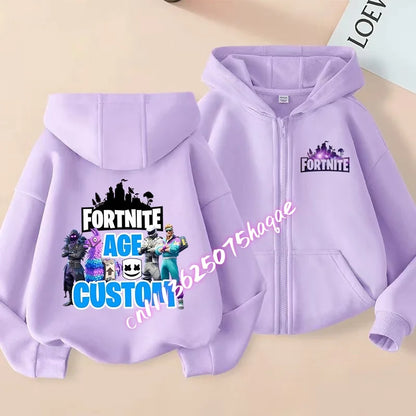 Casaco Outdoor Infantil Cartoon FORTNITED para Rapariga e Rapaz, Sweatshirt com Fecho, Corta-Vento Fino de Alta Qualidade para Outono, Peça Superior de Vestuário