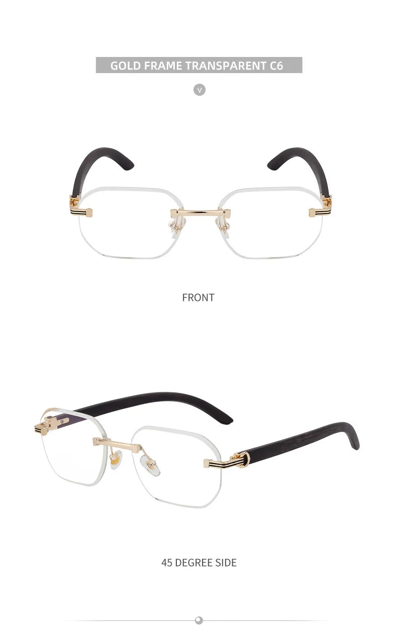 Vintage Square Rimless Sunglasses Men 2026 Luxury Brand Trendy Frameless Punk UV400 Eyewear Anti Blue Light Prescription Glasses