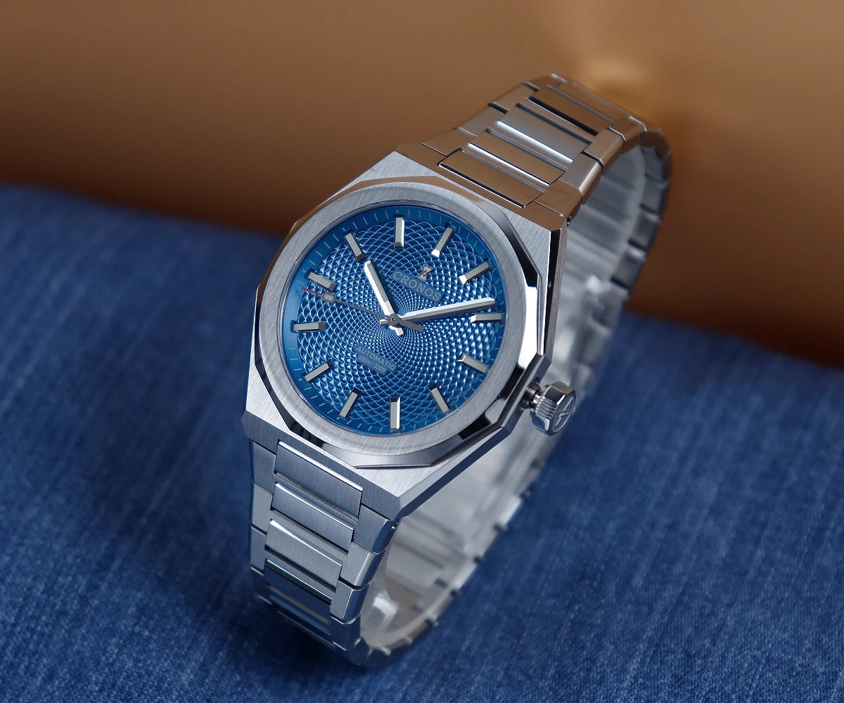 Cronos New Rhombus Perlage 39mm Dial PT5004 Miyota 90S5 See-through Caseback Men Automatic Wristwatches 10ATM Luminous