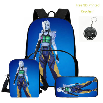 FORTNITE 3Pcs Lightweight Backpack With Front Pocket,Crossbody Bag&Pencil Case For Age 5-9 Boys Girls,Free 3D Printed Keychain.