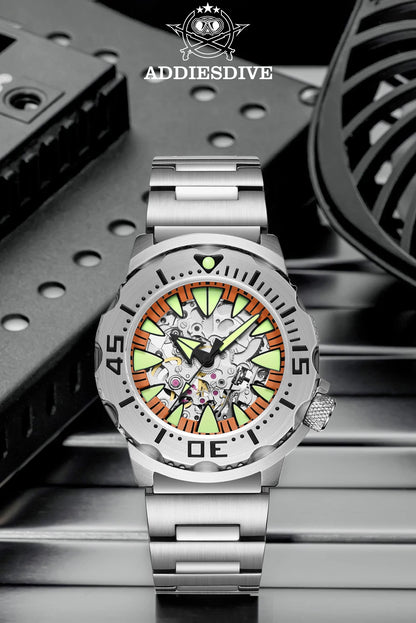 ADDIESDIVE  Luxury Automatic Watches for Men Sapphire 8N24 Stainless Steel Skeleton Luminous 20Bar Waterproof Gift Box Watch