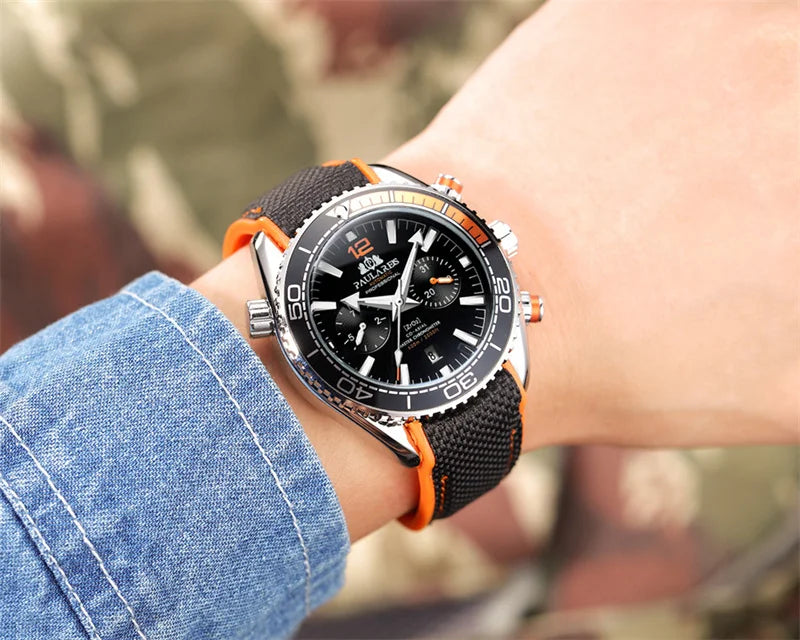 PAULAREIS P Reloj mecánico automático de lujo para hombre, cuerda automática, correa de caucho, resistente al agua, luminoso, con fecha, reloj de moda para hombre
