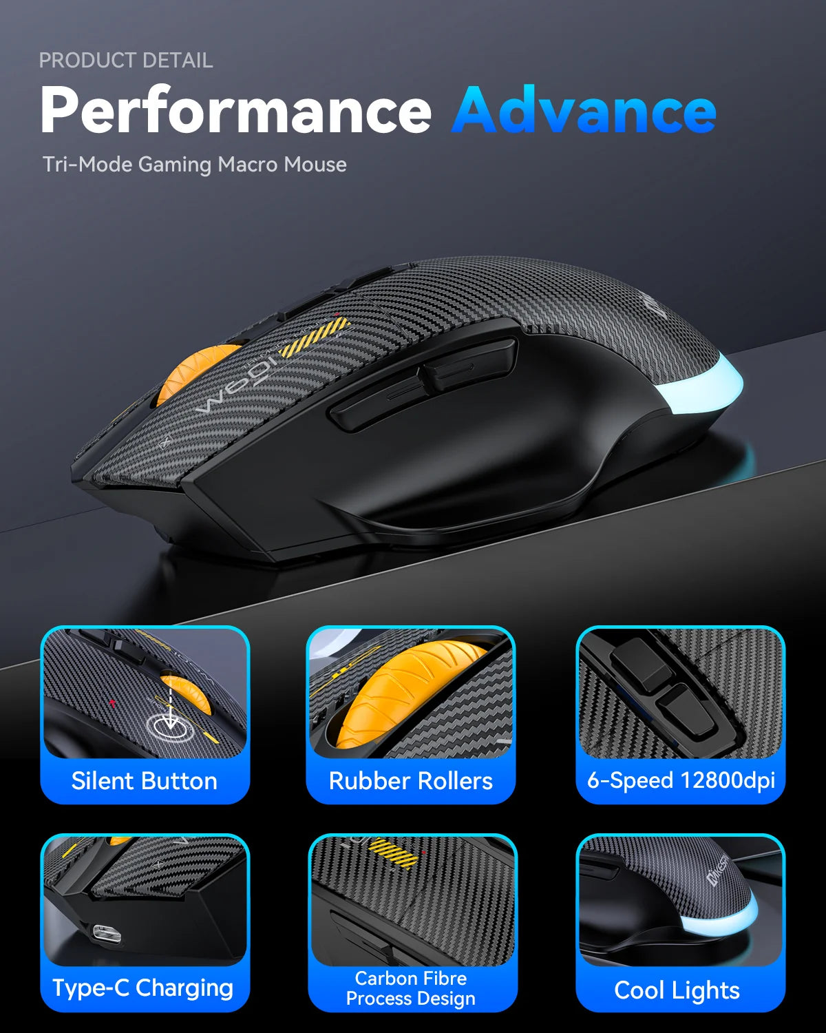 Bluetooth Wireless Gaming Mouse, 12800 DPI Wired/Wireless RGB Mouse with 7 Programmable Buttons, for PC Laptop, Gaming
