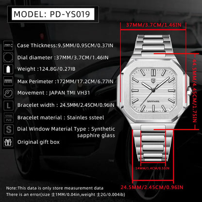 PAGANI DESIGN Neue V2 Herren-Quarzuhr mit quadratischem Gehäuse – Top-Luxusmarke, sportlich, wasserdicht, Saphirglas, Edelstahl