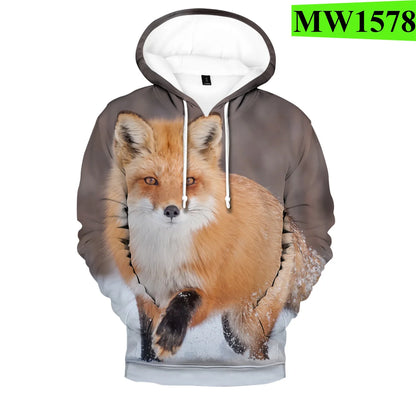 Beliebte Hip-Hop-Novelty-Hoodies und Sweatshirts mit komfortablem Fox-3D-Print für Herren/Damen und Erwachsene/Kinder, lässige Pullover