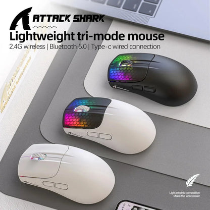 ATTACK SHARK X5 kabellose Gaming-Maus, leicht, Tri-Mode-Verbindung 2.4GHz/kabelgebunden/Bluetooth, RGB-Makro-Maus