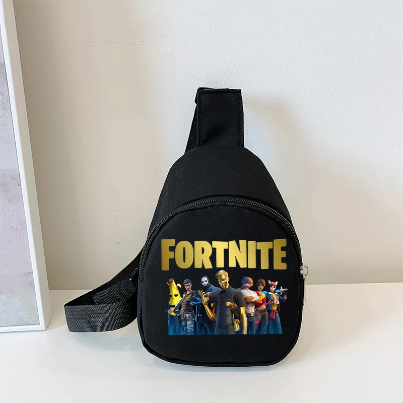 Fortnite Umhängetasche mit Game-Print für Kinder, Mini-Brusttasche, klassische schwarze Schultertasche und Geldbörse, geeignet für Schule und Outdoor-Aktivitäten
