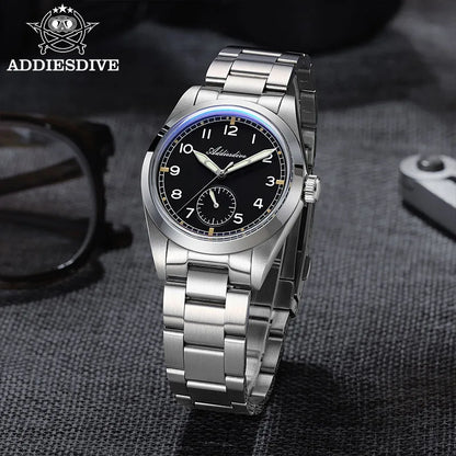 ADDIESDIVE 36mm Herren-Quarzuhr VH60 mit BGW9-Leuchtbeschichtung, Bubble-Mirror-Topfdeckelglas, 10Bar wasserdicht, Edelstahl-Uhr