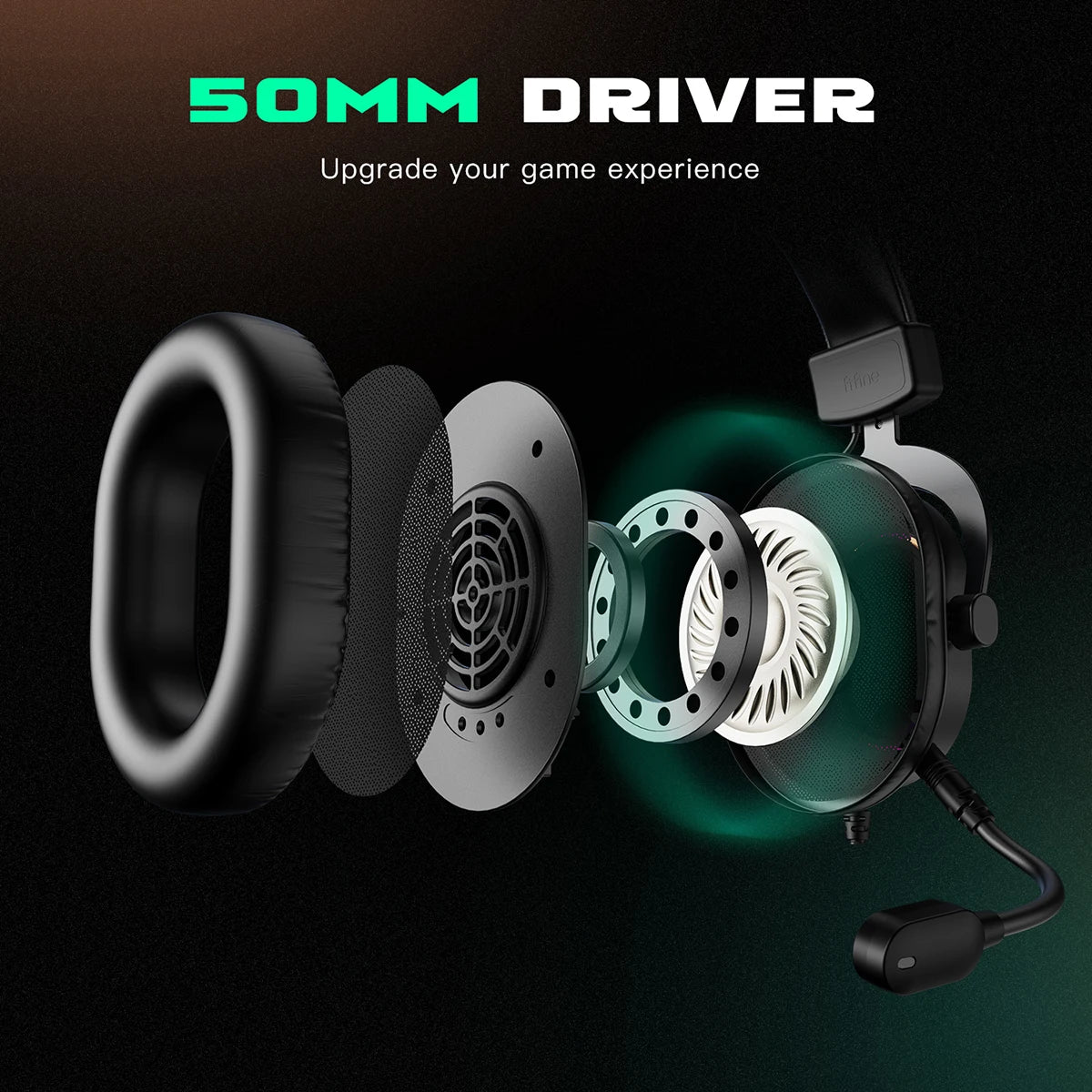 Auscultadores Gaming FIFINE RGB com Microfone – Auscultadores com Fios Over-Ear e Som Surround 7.1 para PC, PS4 e PS5 com 3 Modos EQ