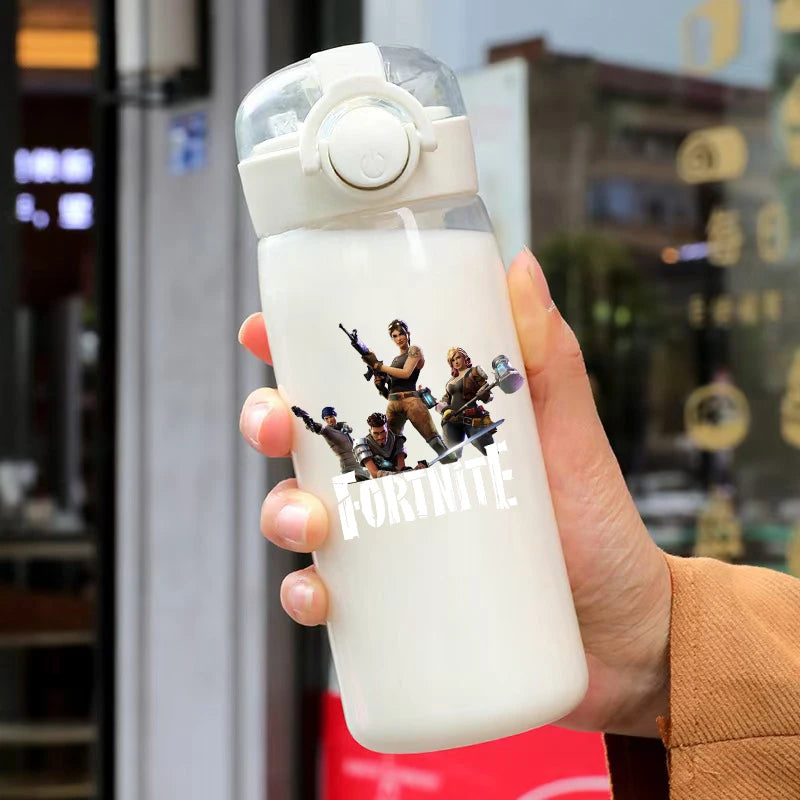Vaso con pajita Fortnite de 400ML y 18CM para adultos, niños y niñas, vaso de agua bonito de dibujos animados para estudiantes, botella de agua resistente a caídas, regalo portátil