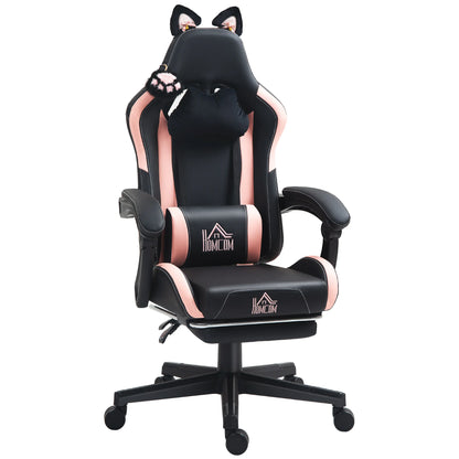 Homcom Gaming Chair with Adjustable Height Arms and Retractable Footrest