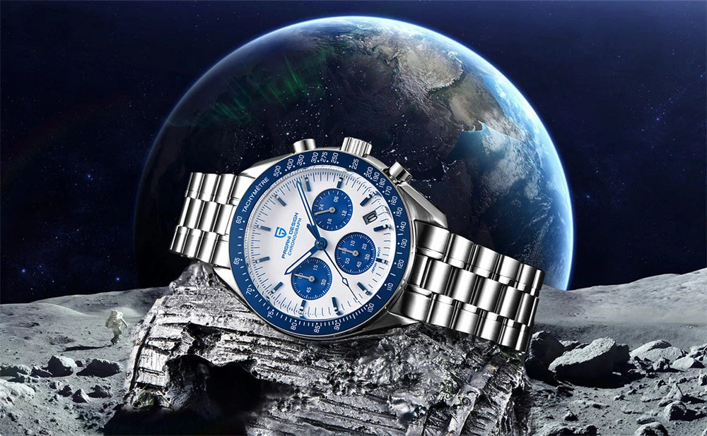 PAGANI DESIGN ‘New Moon’ Men’s Watch – Luxury quartz watch, chronograph, sapphire crystal with anti-reflective coating, ceramic bezel, luminescent hands