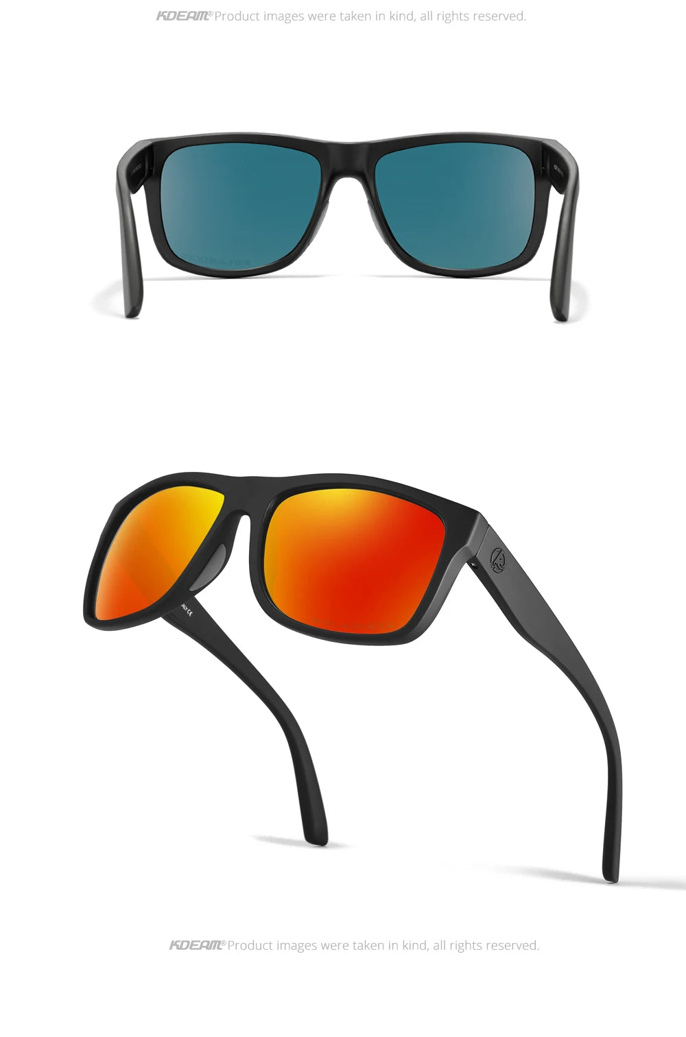 KDEAM Polarized Sunglasses Men Sports Tridimensional Brand Logo TR90 Square Sun Glasses All Black With Zipper Case KD0721