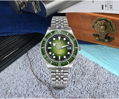 Relógio de mergulho de luxo para homem San Martin 40mm Miyota 9015, mostrador em esmalte sunburst, relógio de pulso mecânico automático, resistente à água 200m, SN0148
