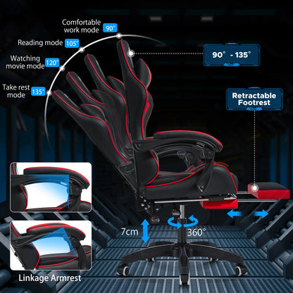 200Lbs Load Gaming Chair with Massage Ergonomic Computer Chair Footrest and Lumbar Support Reclining PC Chair Adjustable Armrest
