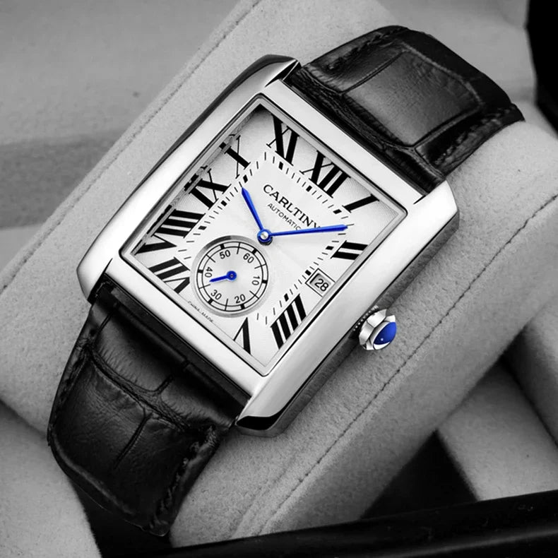 Montre automatique de luxe pour homme – Montre-bracelet mécanique, modèle élégant de grande marque, boîtier carré en acier inoxydable, étanche – CARLTINY