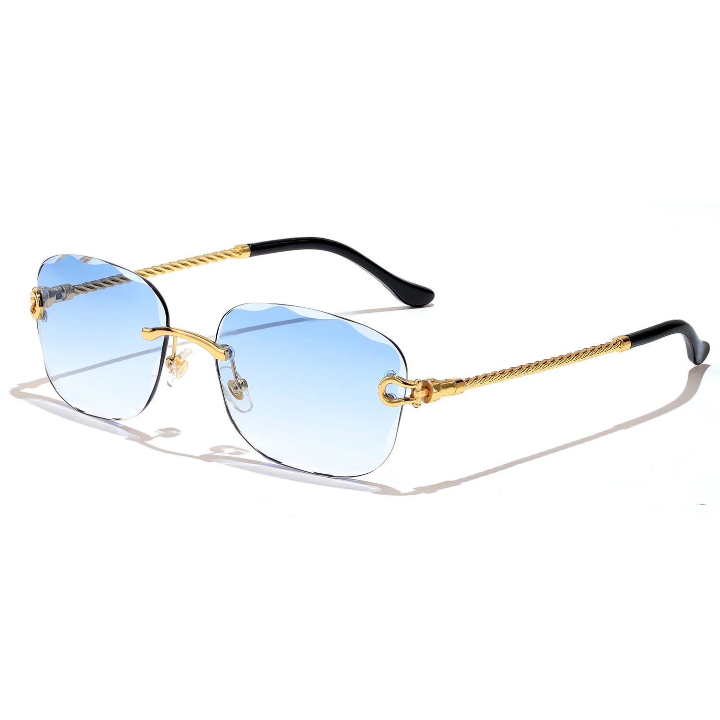 HBK Frameless Metal Sunglasses Men Wave Cutting Sun Glasses for Women Travel Shopping Shades Eyeglass UV400 Summer Style