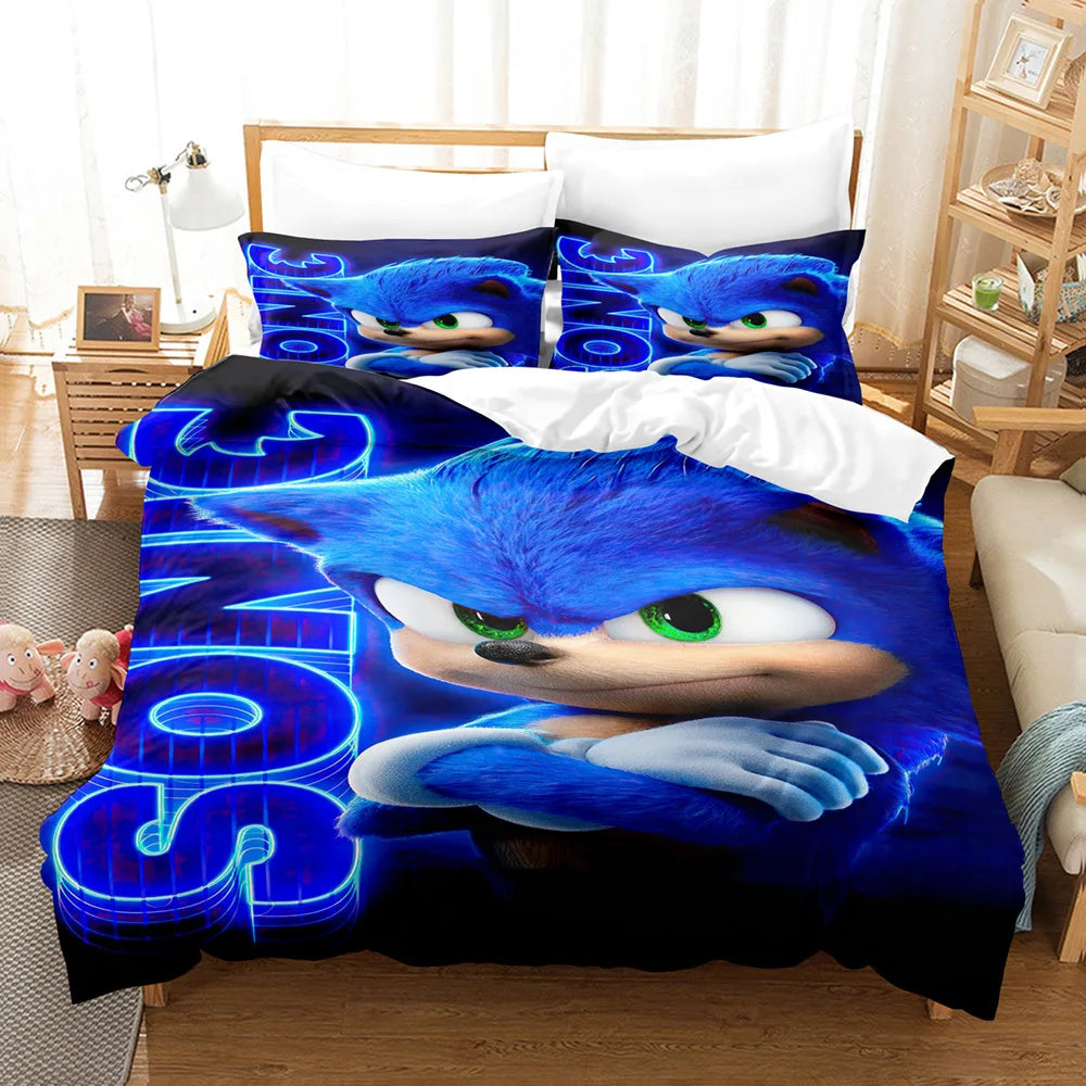 Cute Sonics Boy Bedding Set Exquisite 3D Digital Cartoon Sonics Duvet Cover Comforter Bed Youth Kids Girl Boys Gift