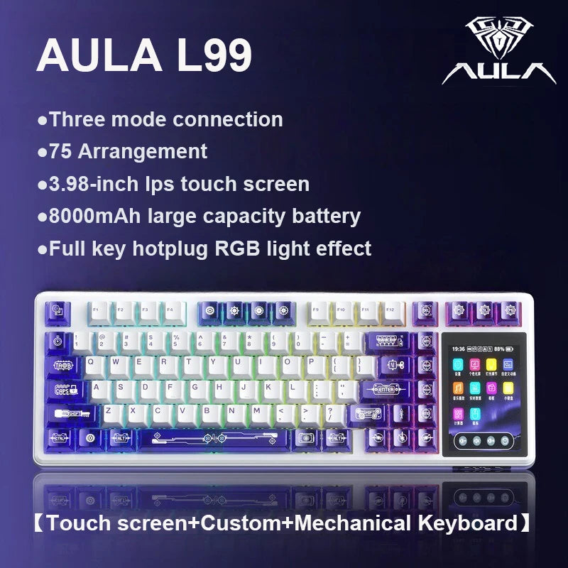 AULA L99 intelligente mechanische Tastatur mit Display, Bluetooth, kabellos, Tri-Mode, Nacht-Gaming-Laptop-Tastatur, 8000mAh, Raindrop Switch