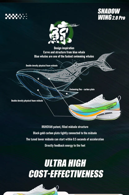 2025 IRUNSVAN SHADOW WING 2.0 PRO Marathon Air Cushion Sports Running Shoes, Carbon Plate Trail Running Shoes, Lightweight Sneakers