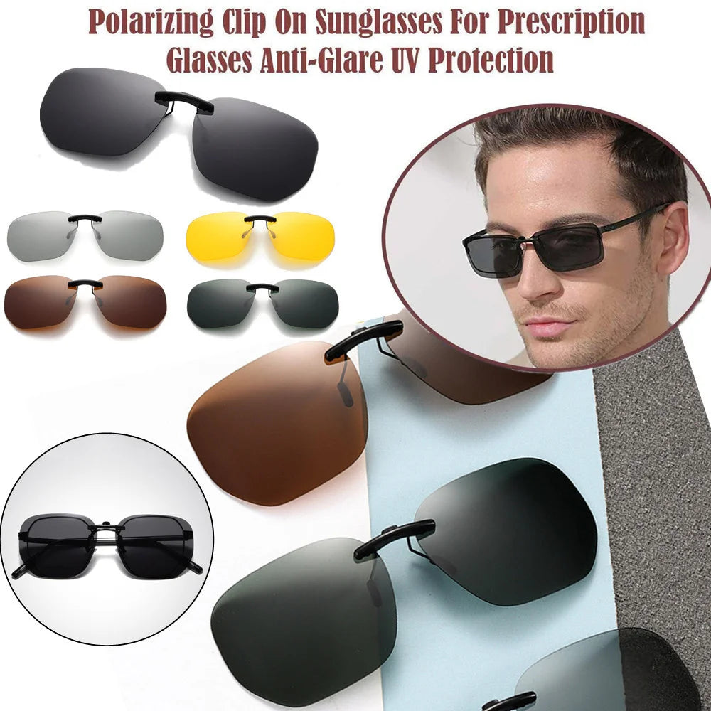 KLASSNUM Men Driving Clip On Polarized Sunglasses for Myopia Eyeglasses Women Square Night Vision Fishing UV400 Sun Glasses Clip