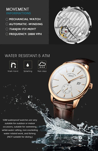 Orologio BORMAN BM3817 TOP nuovo 42 da uomo di lusso, meccanico automatico, vetro zaffiro, ultrasottile, impermeabile 50M, con sottoquadranti