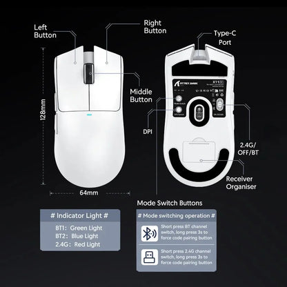 Rato Gaming Sem Fios Ultraligeiro ATTACK SHARK X11SE, vida útil de 20 milhões de ciclos, PAW3311 Gaming, 22KDPI, 400IPS, 40G, 1KHz, 65 horas, 30mAH