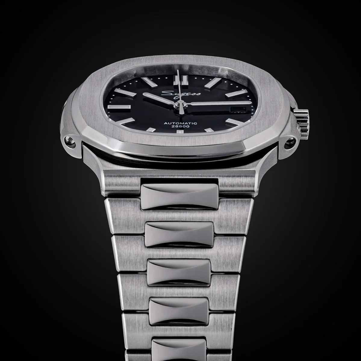 Sugess Herrenuhr, automatische mechanische Armbanduhr, Miyota 9015 Uhrwerk, MOP-Zifferblatt, Leuchtfunktion, wasserdicht bis 5bar, Luxus-Armband S466