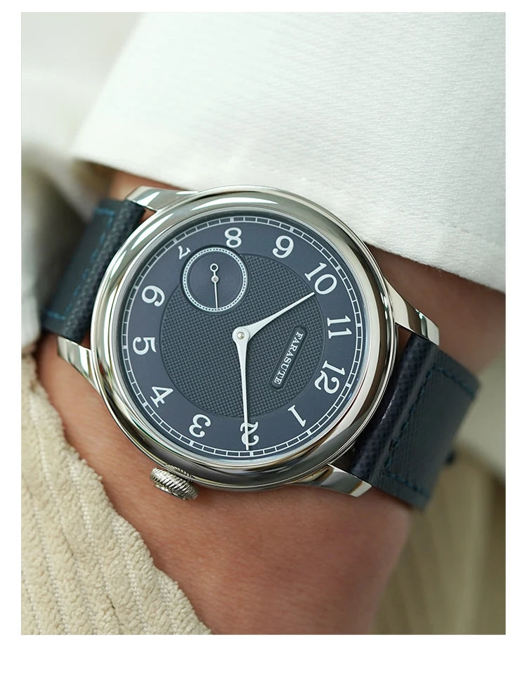 Relógio masculino FARASUTE NEW Machinery com mostrador salmão, movimento mecânico manual ST17, pequeno segundeiro e bracelete Bonklip vintage