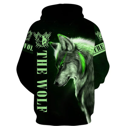 Sweat à capuz com fecho e estampado 3D de lobo, estilo streetwear, para homem/mulher, casaco com capuz unissexo casual hip-hop