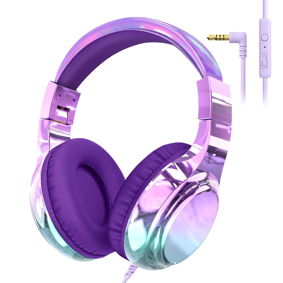Casque filaire pour enfants pour l'école, volume limité 85/94 dB, casque supra-auriculaire pour filles, casque de jeu pliable avec micro