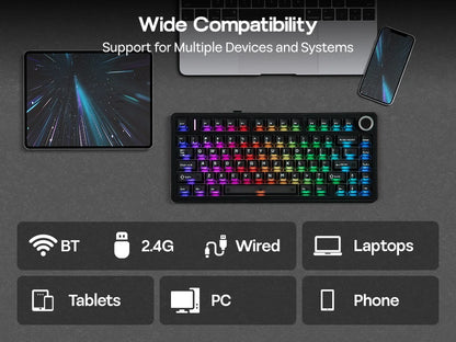 Teclado Mecânico EPOMAKER x AULA F75 Ultra VIA Programável 75% ANSI US QWERTY com Gasket, com Fios/Bluetooth/2.4Ghz Sem Fios