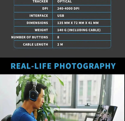 Logitech G402 kabelgebundene Gaming-Maus, 32-Bit-ARM-Prozessor, 8 Tasten, 500 IPS, rutschfest, für ganztägige Gaming- und Arbeitssessions