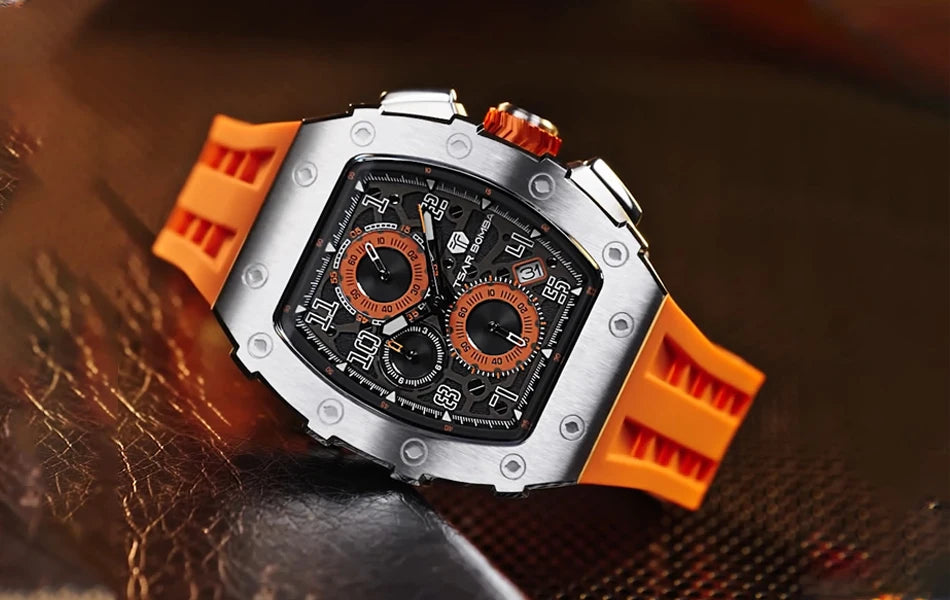 Reloj TSAR BOMBA New TB8204 para hombre, cronógrafo de cuarzo japonés, resistente al agua 50M, reloj de pulsera deportivo de moda, reloj masculino de lujo, regalo para hombre