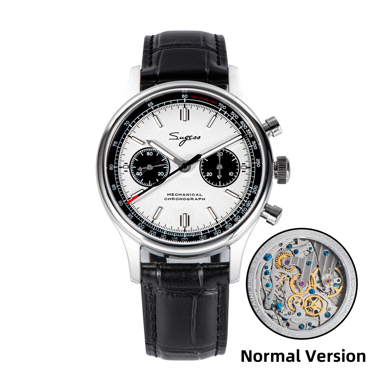 Sugess 1963 Pilot Watch Men Mechanical Chronograph Panda Wristwatch Air Force Sapphire Waterproof for Seagull Movement ST1901 v3