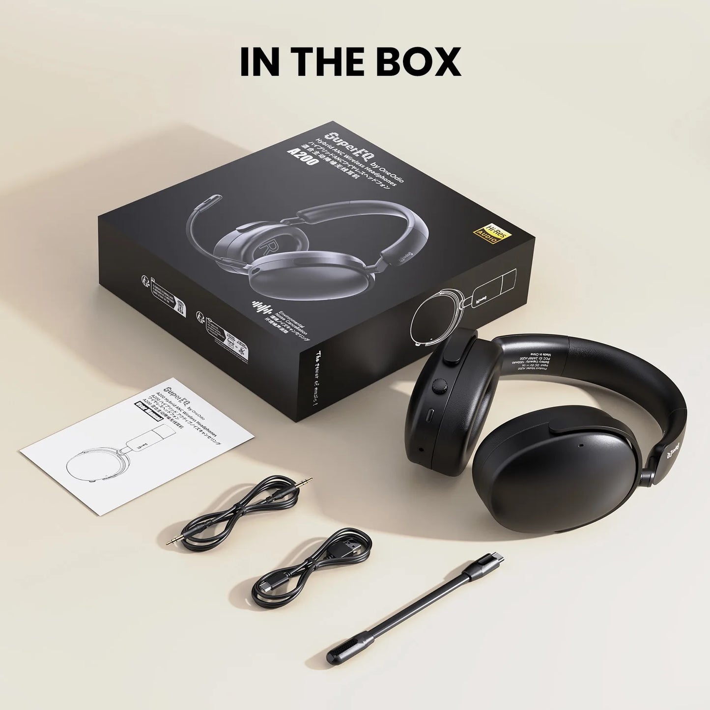 Oneodio SuperEQ A200 kabellose Bluetooth 5.4 ANC-Kopfhörer – Over-Ear-Noise-Cancelling-Headset mit ENC-Mikrofon, Hi-Res Audio & App-Steuerung
