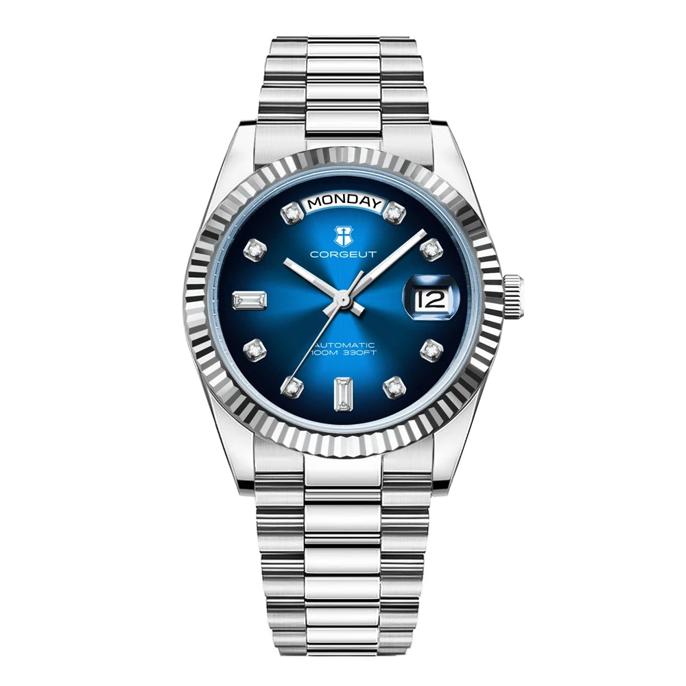 Luxuriöse Corgeut 36MM Herrenuhr ST1644 Automatische mechanische Armbanduhr mit Saphirglas Relogio Masculino 10BAR Day Swim Dress Watch