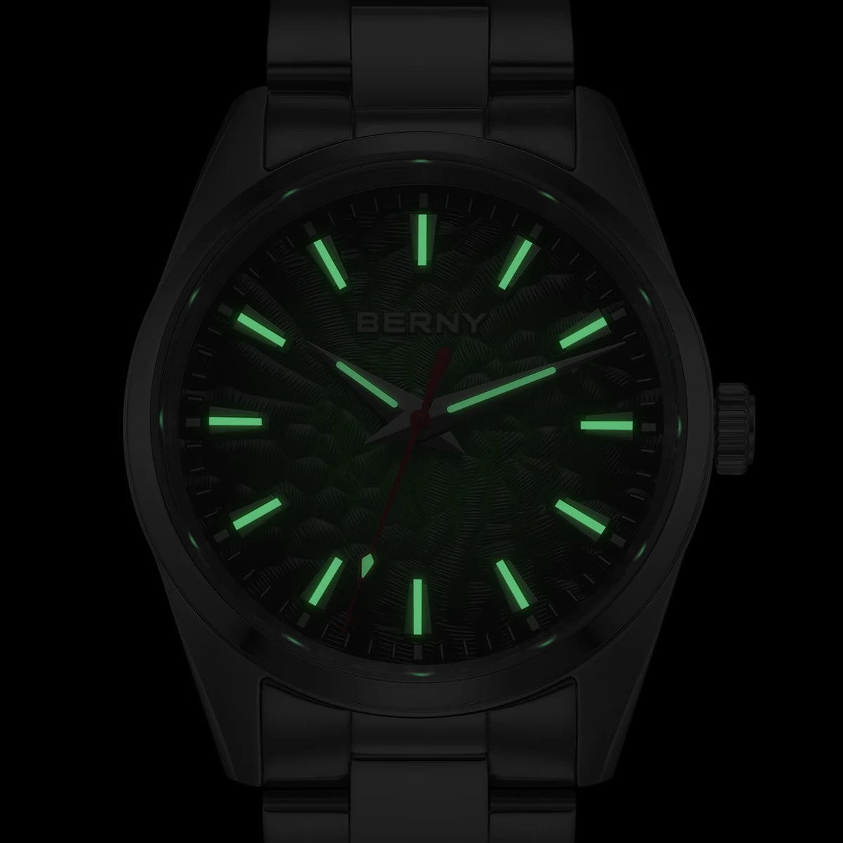 BERNY Herrenuhr – Quarzuhr, Saphirglas, leuchtende Zeiger, wasserdicht bis 10 ATM, komplett aus Edelstahl – Eleganter und lässiger Stil, ideal für den Alltag oder berufliche Anlässe