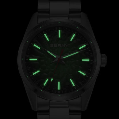 BERNY Herrenuhr – Quarzuhr, Saphirglas, leuchtende Zeiger, wasserdicht bis 10 ATM, komplett aus Edelstahl – Eleganter und lässiger Stil, ideal für den Alltag oder berufliche Anlässe