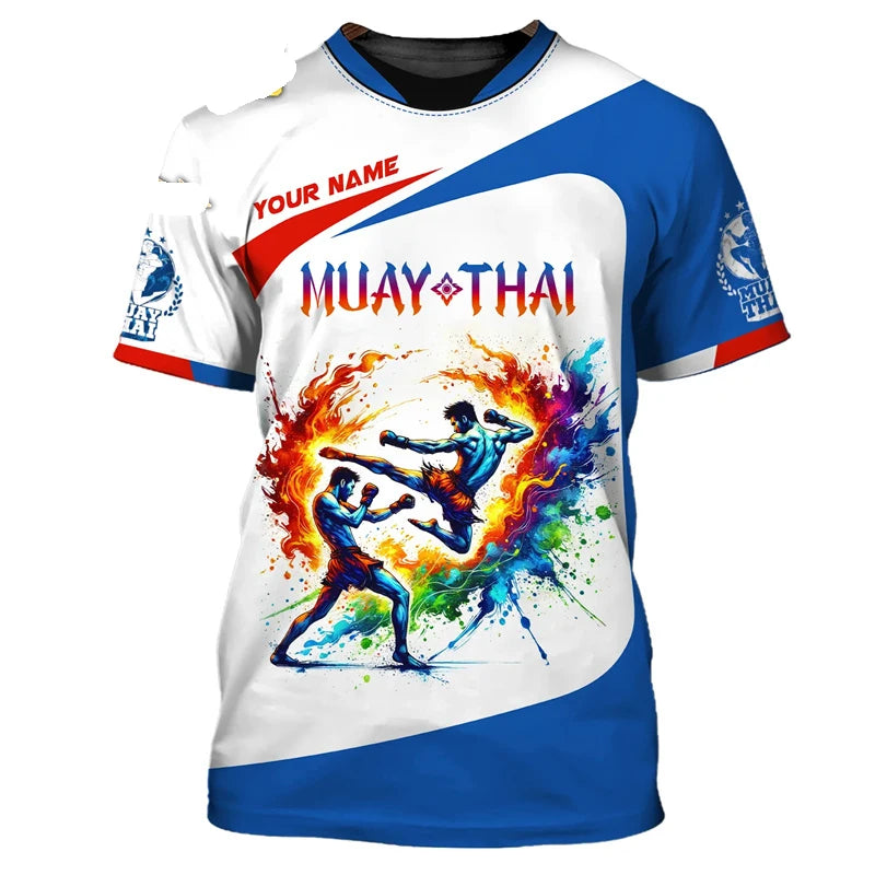 Cool nieuw Muay Thai grafisch T-shirt voor heren, 3D-print met tijger- en drakendesign, persoonlijk T-shirt met aangepaste naam, zomer-, gym- en fitness-T-shirt