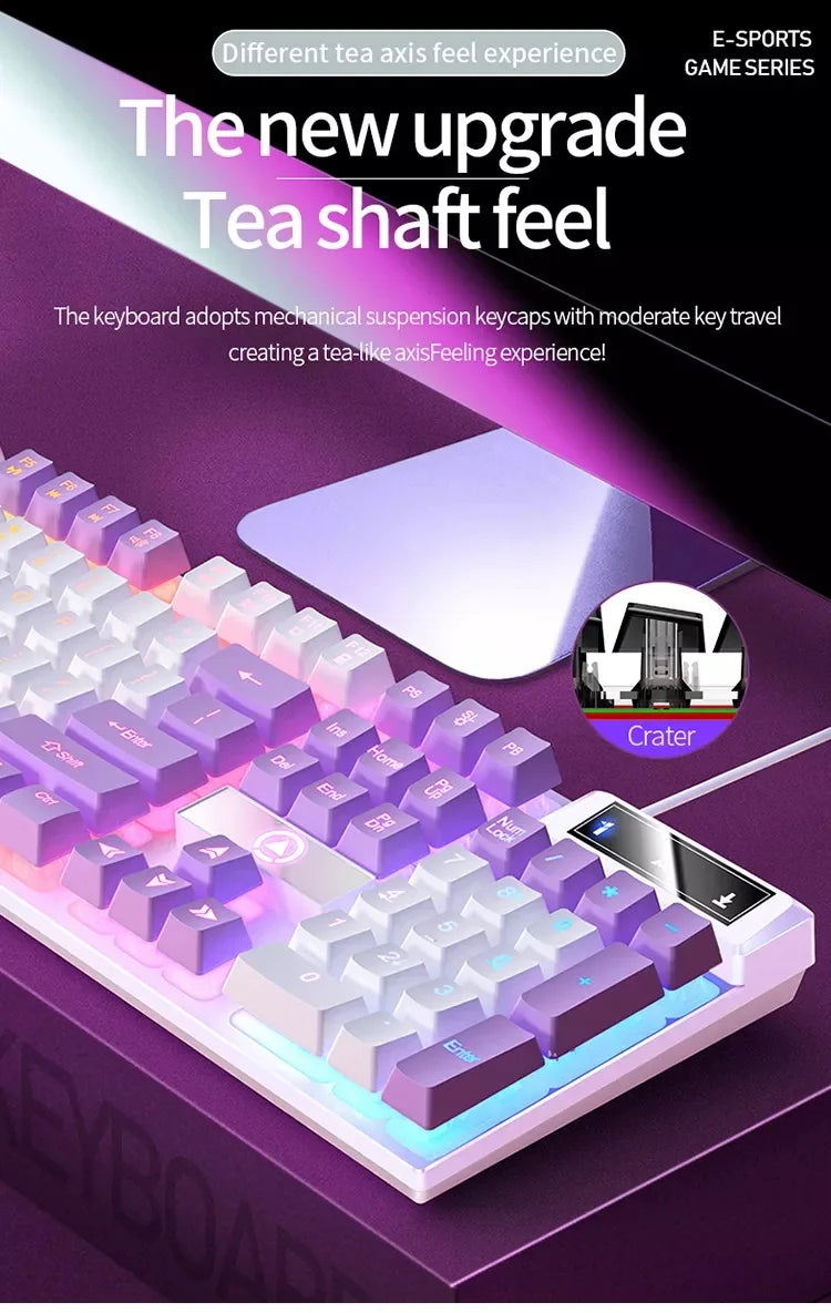 K500 Pink Keyboard – gemischte Farben, weiße und pinke Tastenkappen, 104 Tasten, kabelgebundene Gaming-Tastatur für Laptop und PC