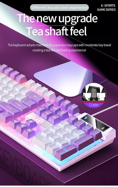 K500 Pink Keyboard – gemischte Farben, weiße und pinke Tastenkappen, 104 Tasten, kabelgebundene Gaming-Tastatur für Laptop und PC